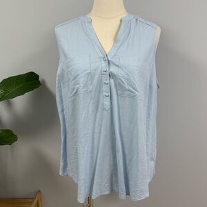 Torrid 2 (2X) Harper Linen Blend Pullover Tank Top Skyway Blue Sleeveless Blouse